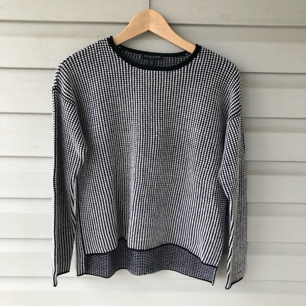 Eileen fisher Wool Box Sweater Black White Petite